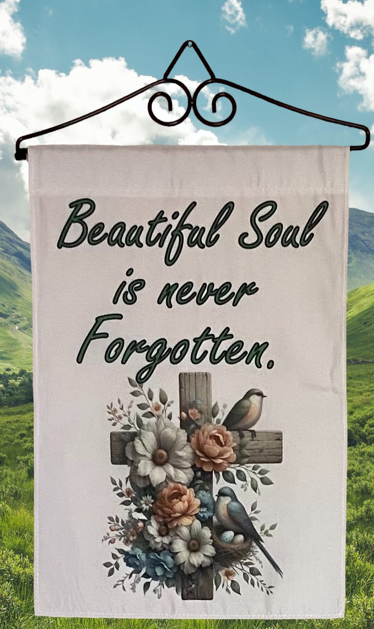 607 Cross With Flowers and Bird Beautiful Soul is Never Forgotten Photoroom